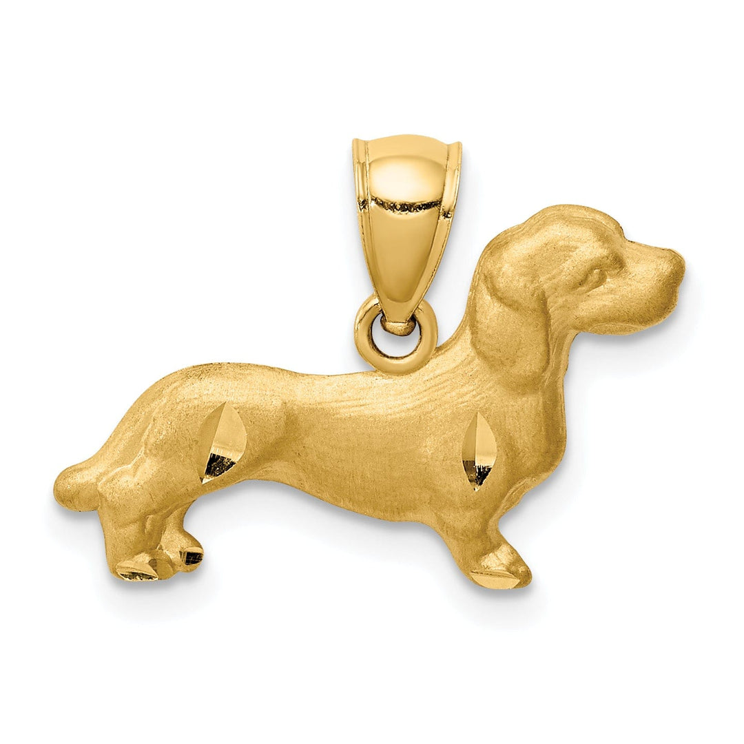 Lovely Rita's Pendants & Charms 14KYellow Gold Solid Diamond Cut Brushed Finish Dachshund Dog Charm Pendant