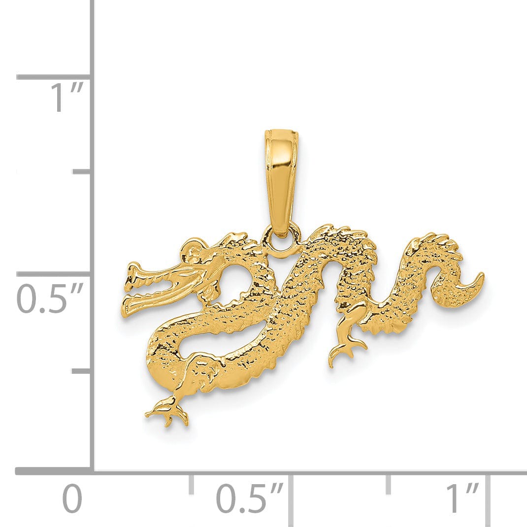 Lovely Rita's Pendants & Charms 14KYellow Gold Solid Textured Polished Finish Chiness Dragon Design Charm Pendant