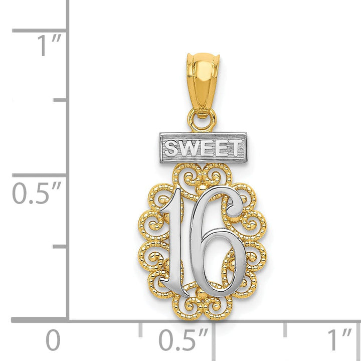 Lovely Rita's Pendants & Charms 14kYellow Gold Sweet 16 Filigree Design Pendant