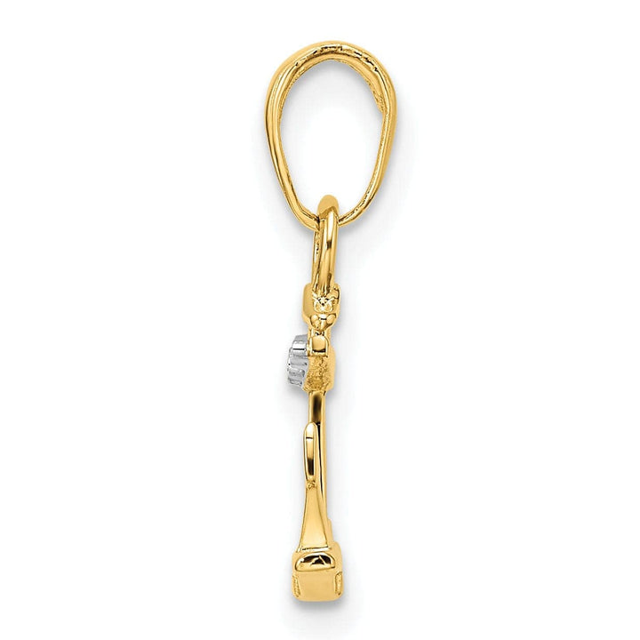 Lovely Rita's Pendants & Charms 14kYellow Gold White Rhodium Diamond Cut Polished Finish Solid  Anchor Charm Pendant