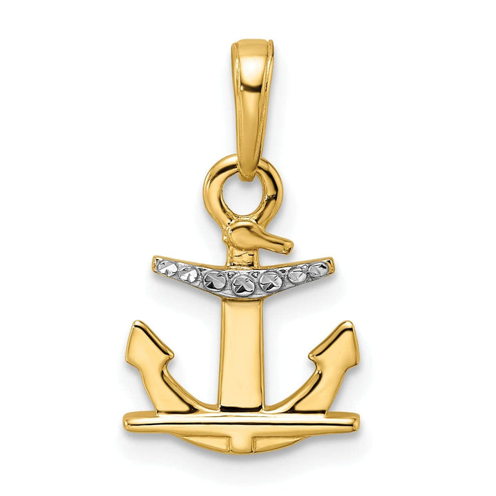 Lovely Rita's Pendants & Charms 14kYellow Gold White Rhodium Diamond Cut Polished Finish Solid  Anchor Charm Pendant