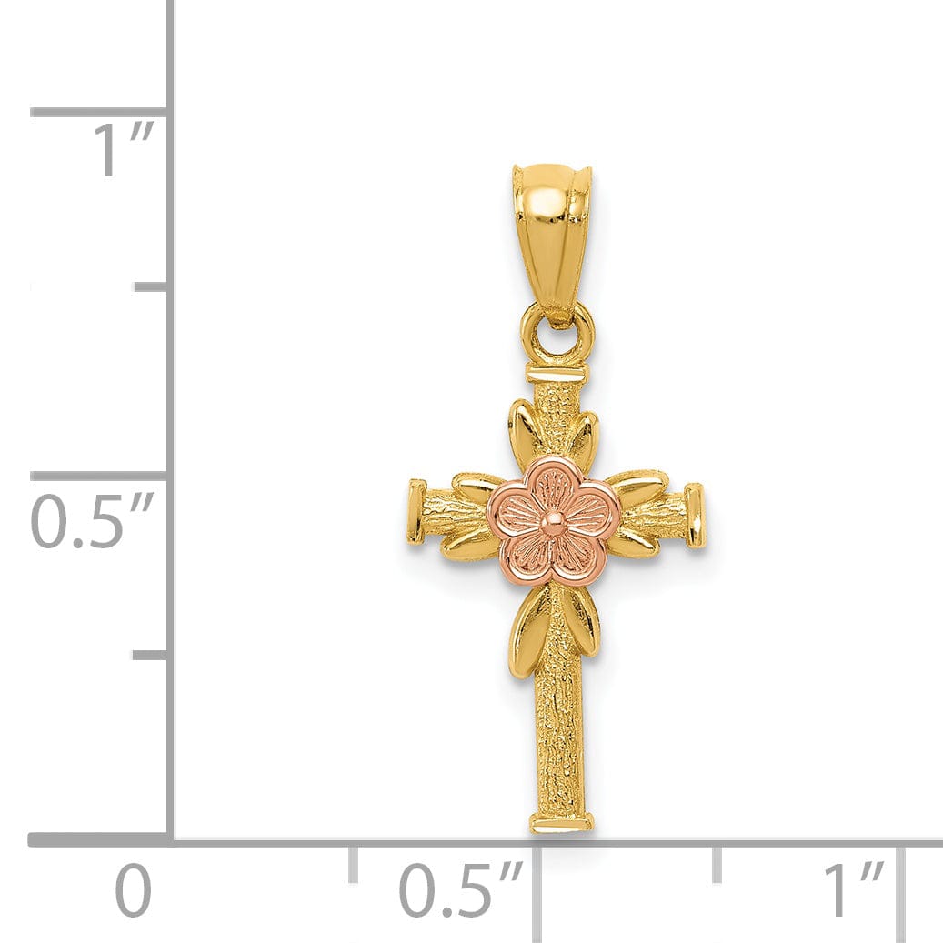 Lovely Rita's Pendants & Charms 14kYellow Rose Gold Cross Flower Design Pendant