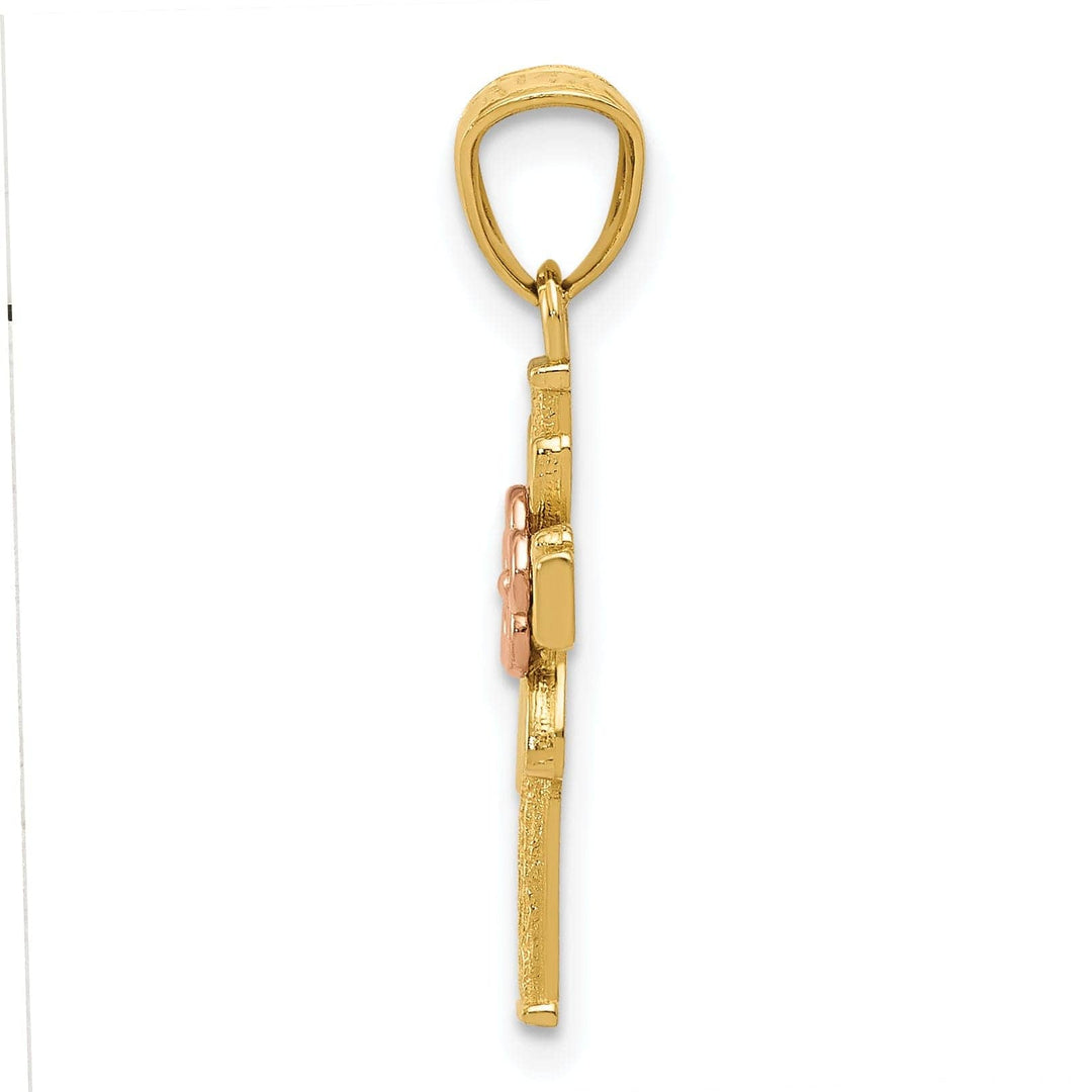 Lovely Rita's Pendants & Charms 14kYellow Rose Gold Cross Flower Design Pendant