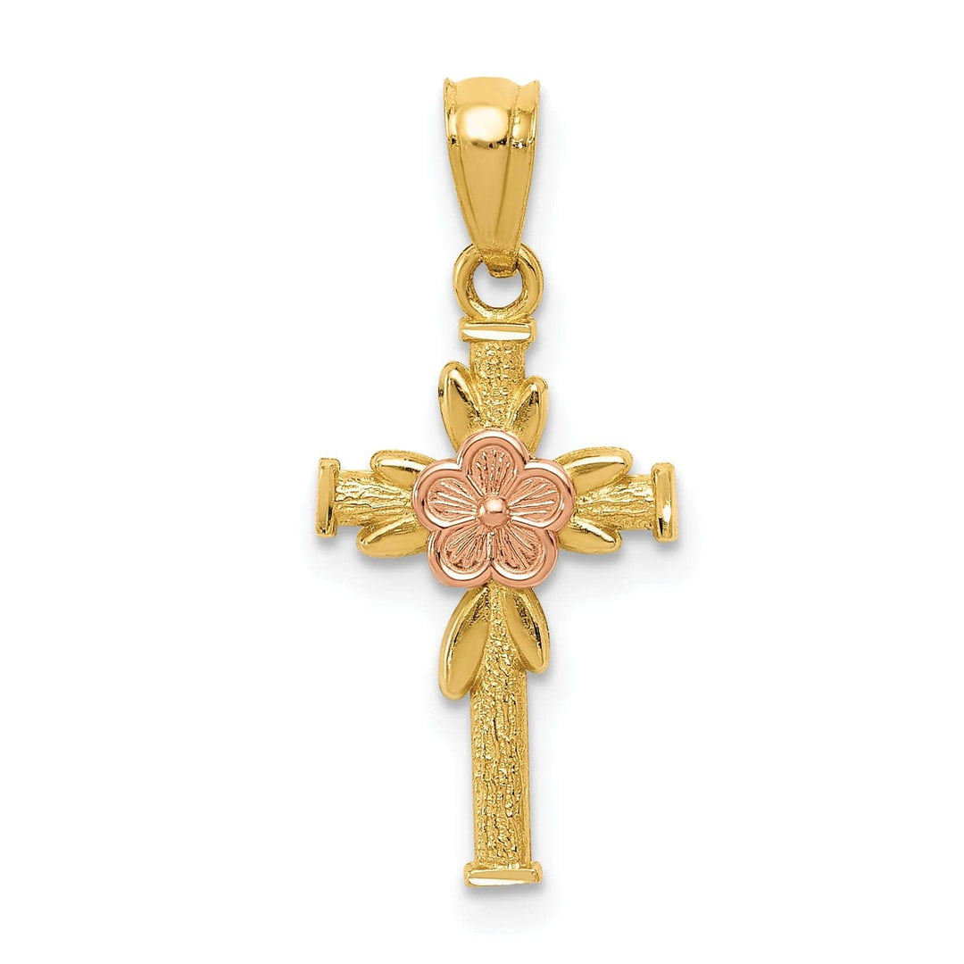 Lovely Rita's Pendants & Charms 14kYellow Rose Gold Cross Flower Design Pendant