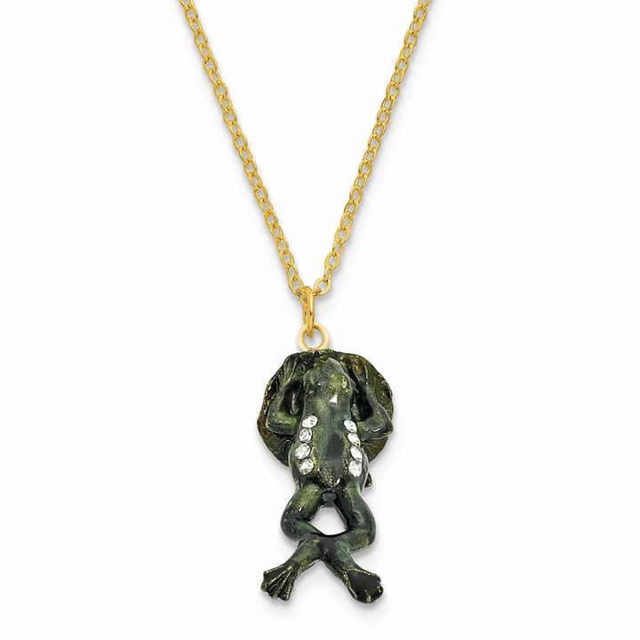 Luxury Giftware by Jere Pendants & Charms Bejewel Green Color Enamel Finish CLEM HOPPER Diving Frog Trinket Box