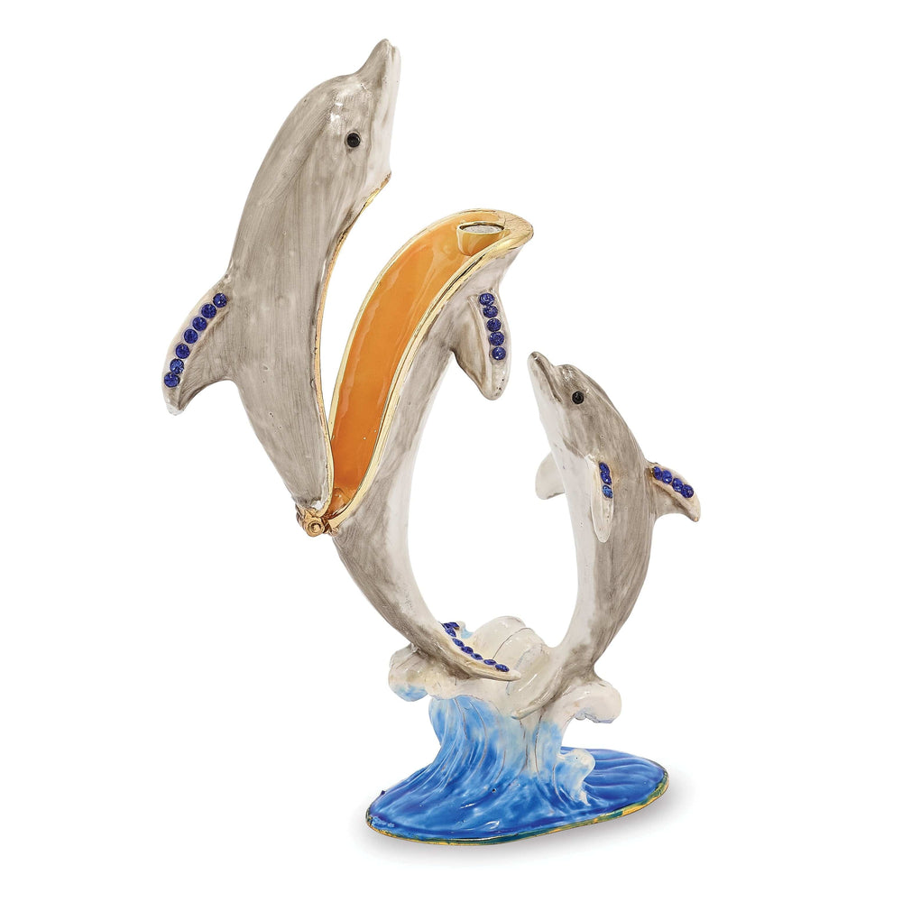 Luxury Giftware by Jere Pendants & Charms Bejewel Multi Color Finish FIONA FINN Mother Baby Dolphins Trinket Box