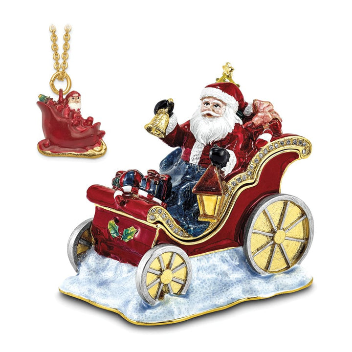 Lovely Rita's Pendants & Charms Bejewel Pewter Multi Color Finish CRUISIN' SANTA in Sleigh Trinket Box