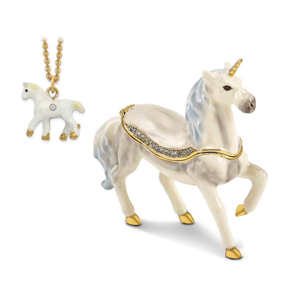 Luxury Giftware by Jere Pendants & Charms Bejewel Pewter Multi Color Finish SUNNY Enchanted Unicorn Trinket Box