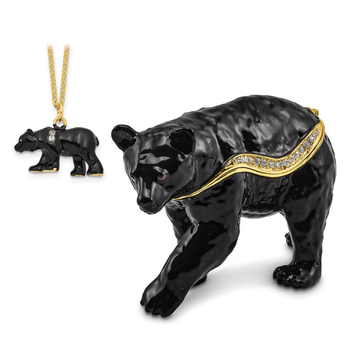 Luxury Giftware by Jere Pendants & Charms Bejeweled Black Color Enamel SMOKEY Walking Black Bear Trinket Box
