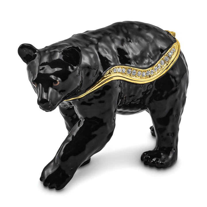 Luxury Giftware by Jere Pendants & Charms Bejeweled Black Color Enamel SMOKEY Walking Black Bear Trinket Box