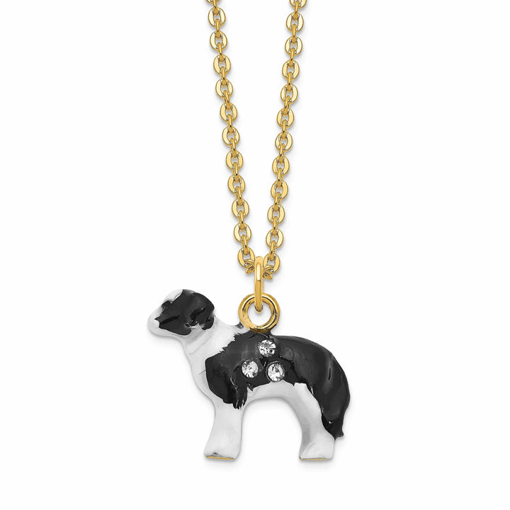Luxury Giftware by Jere Pendants & Charms Bejeweled Gold Tone Black White Color BRUNO Border Collie Trinket Box