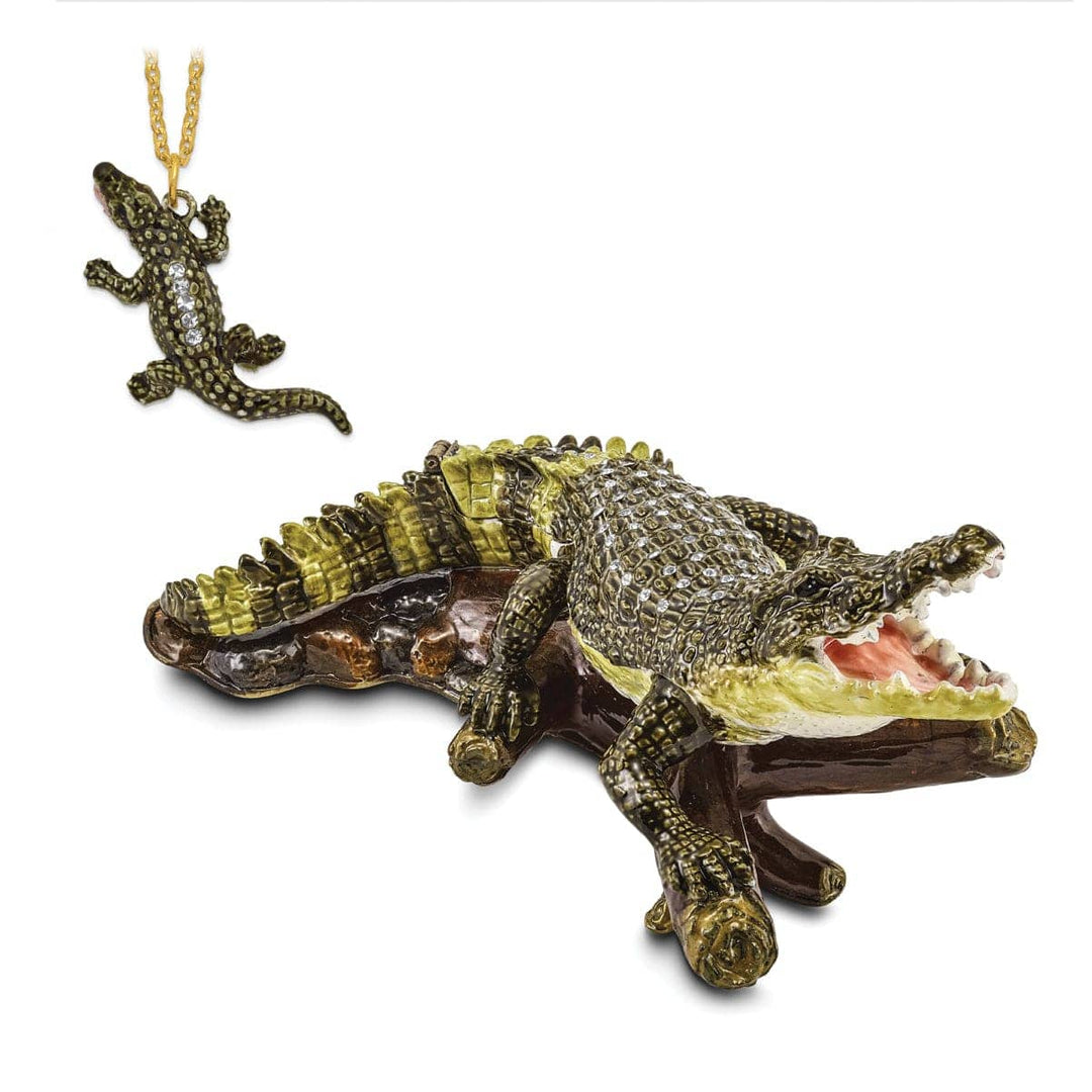 Luxury Giftware by Jere Pendants & Charms Bejeweled Green Black Gold Color COCO Fierce Crocodile Trinket Box
