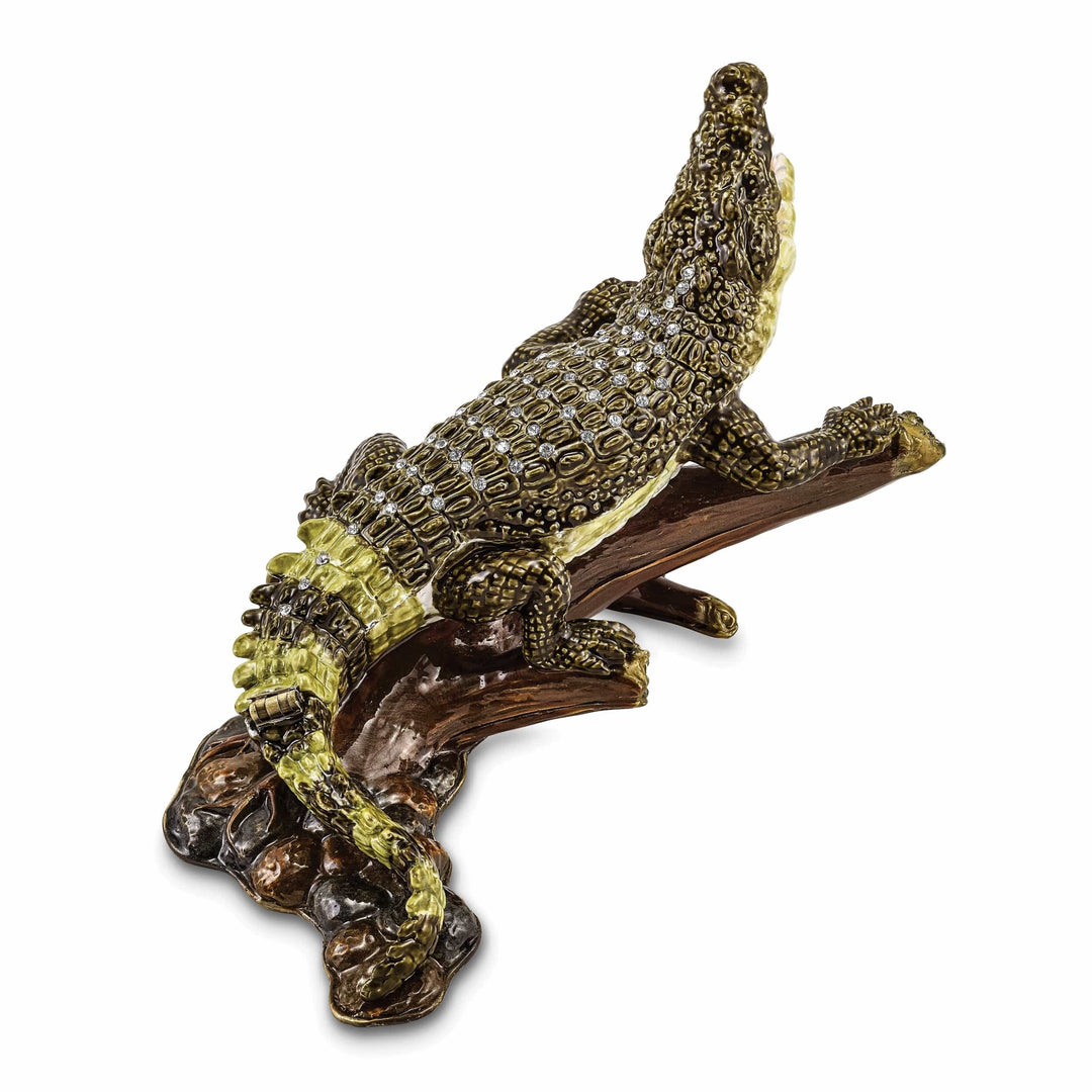 Luxury Giftware by Jere Pendants & Charms Bejeweled Green Black Gold Color COCO Fierce Crocodile Trinket Box
