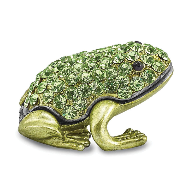Luxury Giftware by Jere Pendants & Charms Bejeweled Green Black Silver Tone Color HOPPER Green Frog Trinket Box