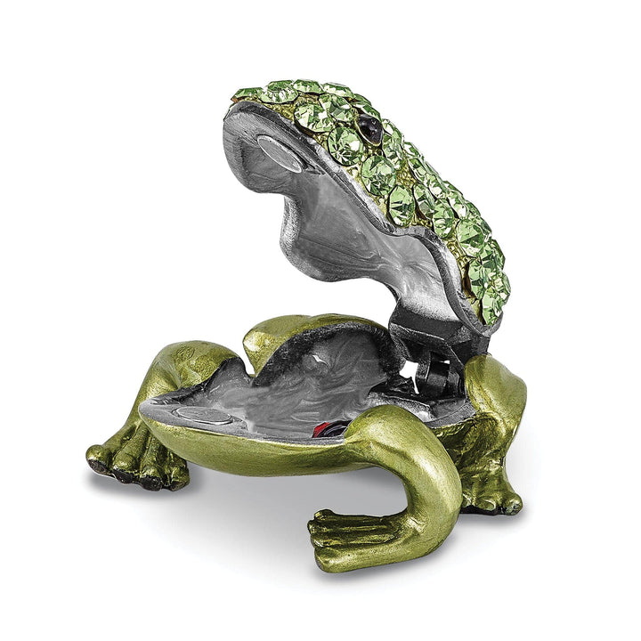 Luxury Giftware by Jere Pendants & Charms Bejeweled Green Black Silver Tone Color HOPPER Green Frog Trinket Box