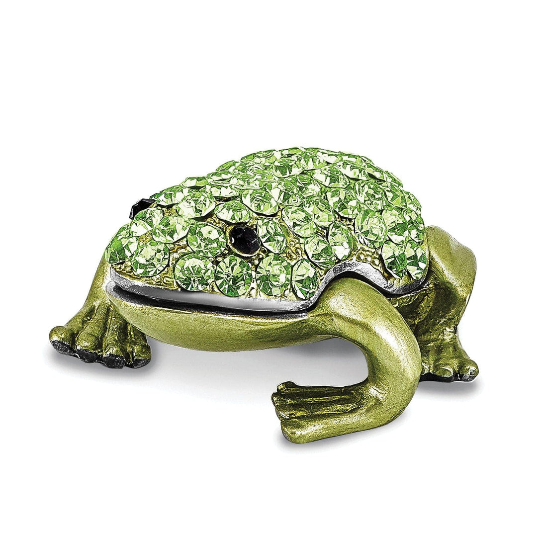 Luxury Giftware by Jere Pendants & Charms Bejeweled Green Black Silver Tone Color HOPPER Green Frog Trinket Box