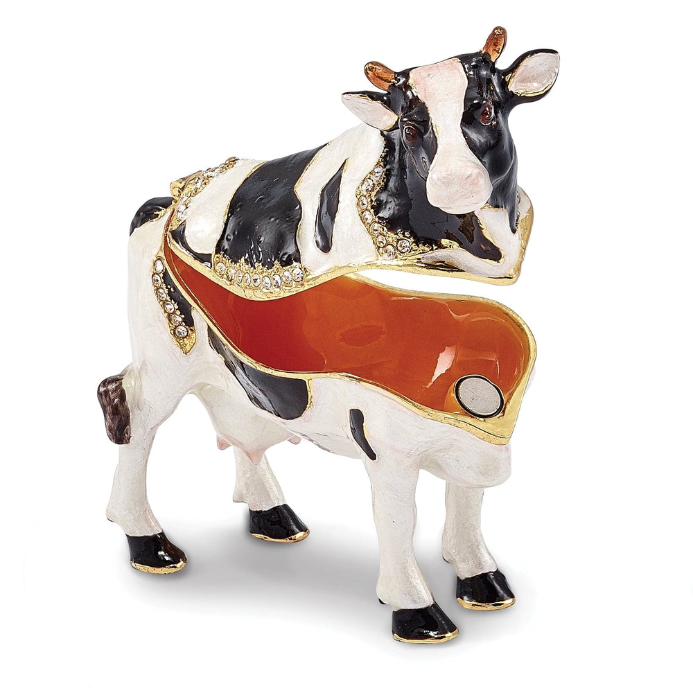 Luxury Giftware by Jere Pendants & Charms Bejeweled Multi Black White Color BESSIE Holstein Cow Trinket Box
