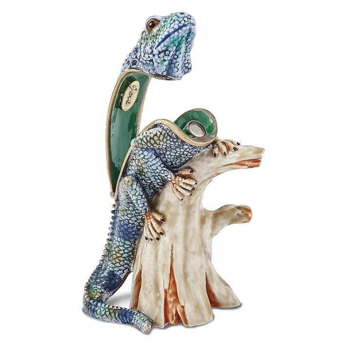 Luxury Giftware by Jere Pendants & Charms Bejeweled Multi Blue Colors CAYMAN Blue Iguana on Branch Trinket Box