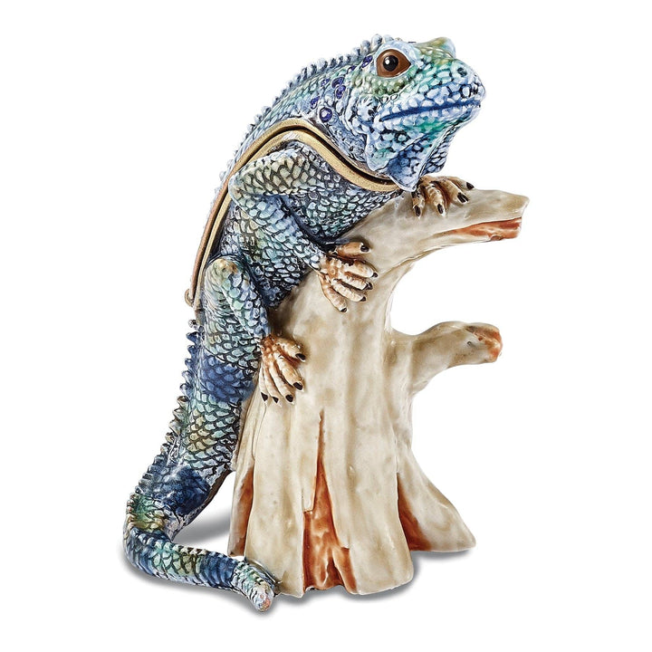 Luxury Giftware by Jere Pendants & Charms Bejeweled Multi Blue Colors CAYMAN Blue Iguana on Branch Trinket Box