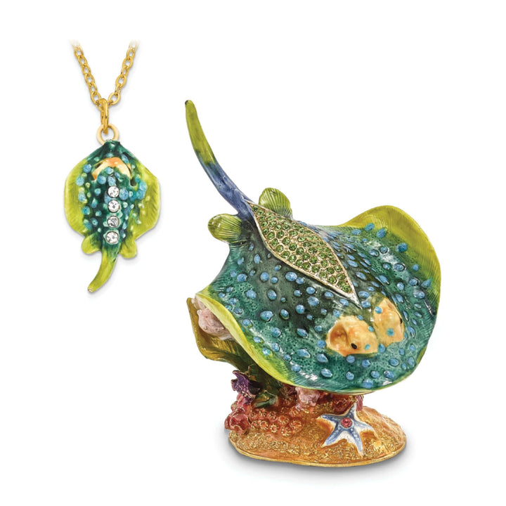 Luxury Giftware by Jere Pendants & Charms Bejeweled Multi Color Enamel Finish BARBY Stingray Trinket Box