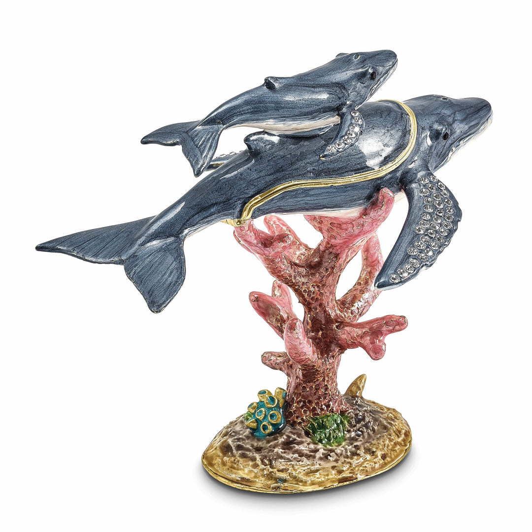 Luxury Giftware by Jere Pendants & Charms Bejeweled Multi Color Enamel Finish Blue Whale and Baby Trinket Box