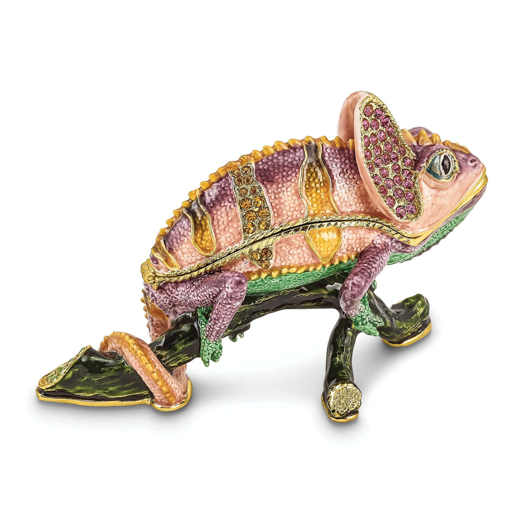 Luxury Giftware by Jere Pendants & Charms Bejeweled Multi Color Enamel Finish CAMILLE Chameleon Trinket Box