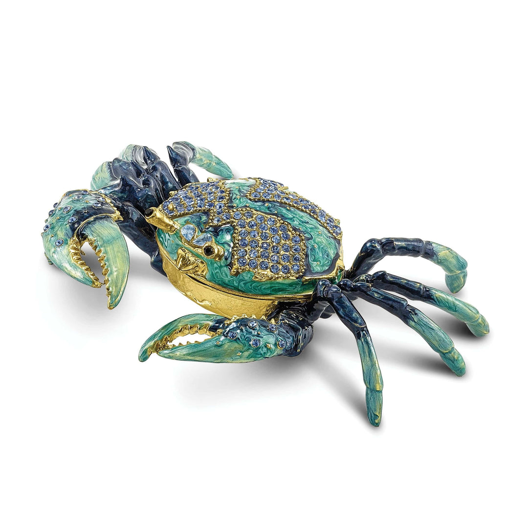Luxury Giftware by Jere Pendants & Charms Bejeweled Multi Color Enamel Finish CHESAPEAKE Blue Crab Trinket Box