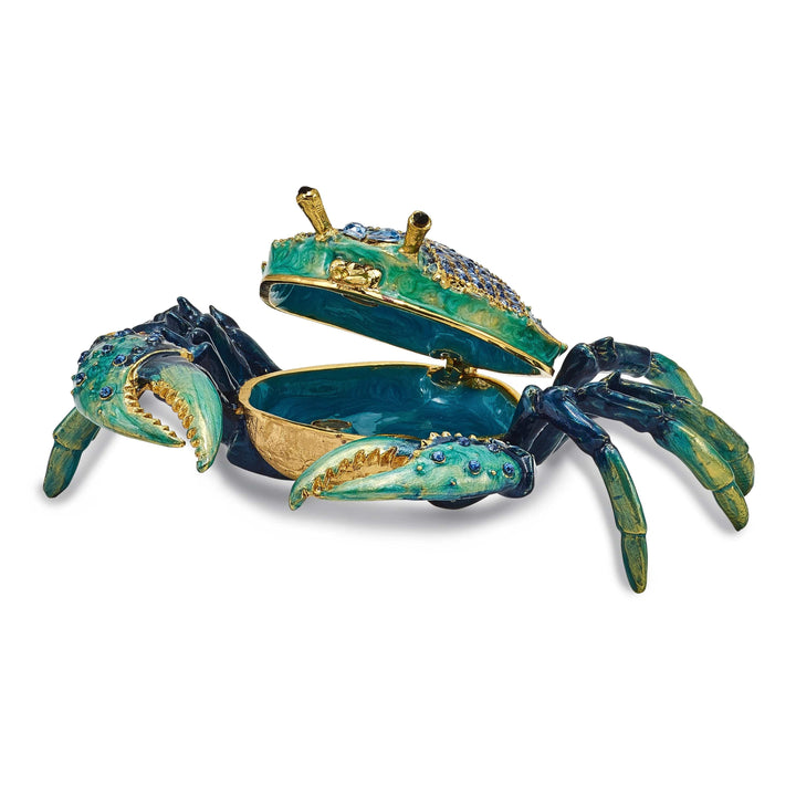 Luxury Giftware by Jere Pendants & Charms Bejeweled Multi Color Enamel Finish CHESAPEAKE Blue Crab Trinket Box