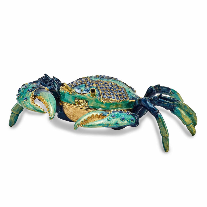Luxury Giftware by Jere Pendants & Charms Bejeweled Multi Color Enamel Finish CHESAPEAKE Blue Crab Trinket Box