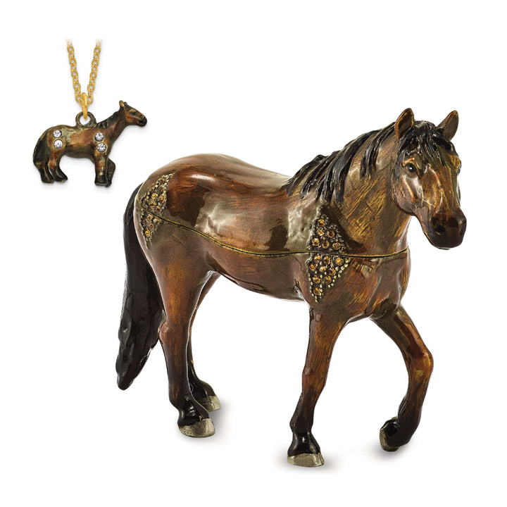 Luxury Giftware by Jere Pendants & Charms Bejeweled Multi Color Enamel Finish SPENCER Dark Bay Horse Trinket Box