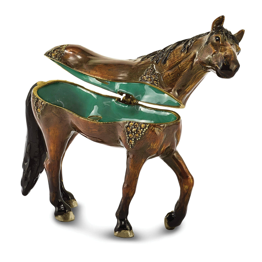 Luxury Giftware by Jere Pendants & Charms Bejeweled Multi Color Enamel Finish SPENCER Dark Bay Horse Trinket Box