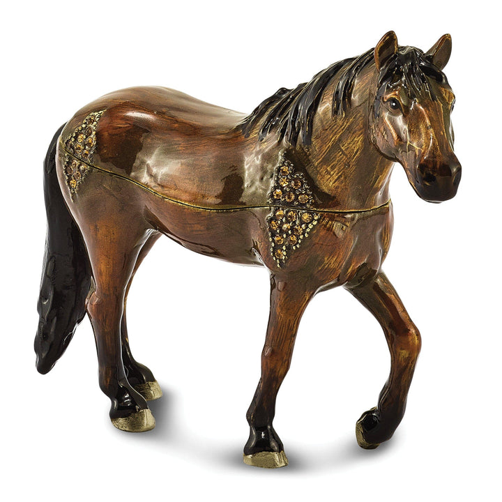 Luxury Giftware by Jere Pendants & Charms Bejeweled Multi Color Enamel Finish SPENCER Dark Bay Horse Trinket Box