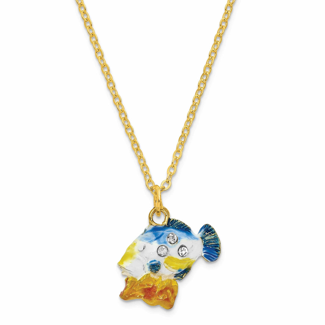 Luxury Giftware by Jere Pendants & Charms Bejeweled Multi Color Enamel Finish TRIGGER Humu Humu Fish Trinket Box