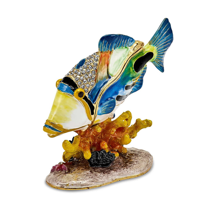 Luxury Giftware by Jere Pendants & Charms Bejeweled Multi Color Enamel Finish TRIGGER Humu Humu Fish Trinket Box
