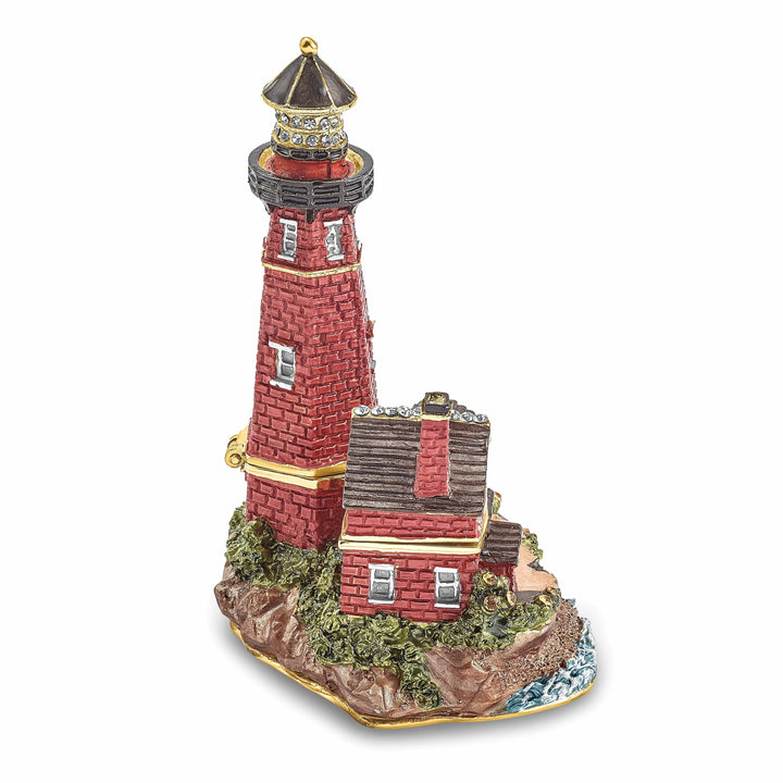 Luxury Giftware by Jere Pendants & Charms Bejeweled Multi Color Finish BEACON Red Brick Lighthouse Trinket Box