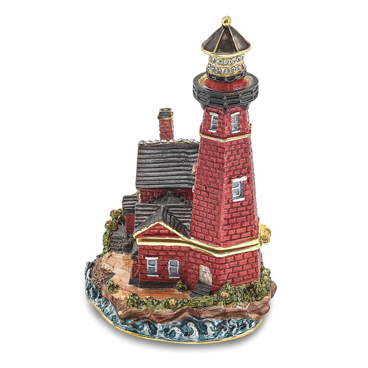 Luxury Giftware by Jere Pendants & Charms Bejeweled Multi Color Finish BEACON Red Brick Lighthouse Trinket Box