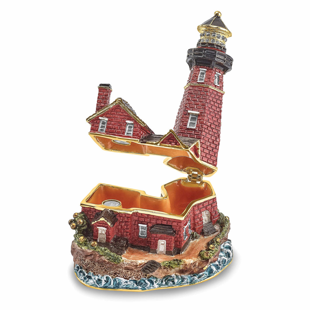 Luxury Giftware by Jere Pendants & Charms Bejeweled Multi Color Finish BEACON Red Brick Lighthouse Trinket Box
