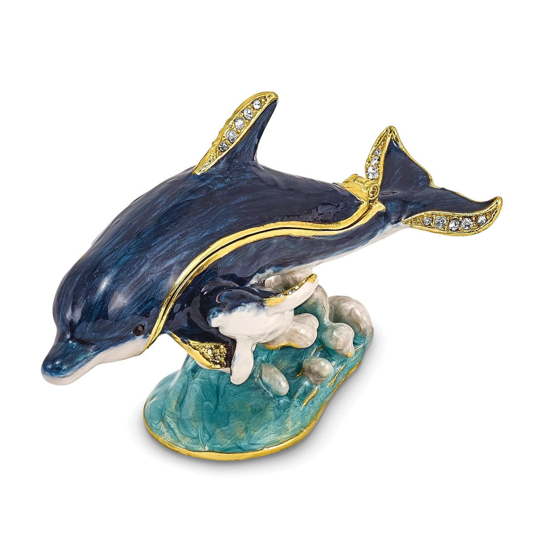 Luxury Giftware by Jere Pendants & Charms Bejeweled Multi Color Finish DOLLY DYLAN Blue Dolphin Baby Trinket Box