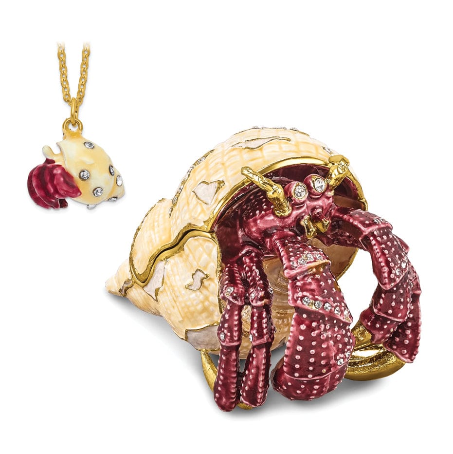 Luxury Giftware by Jere Pendants & Charms Bejeweled Multi Color Finish HERMAN Red Leg Hermit Crab Trinket Box