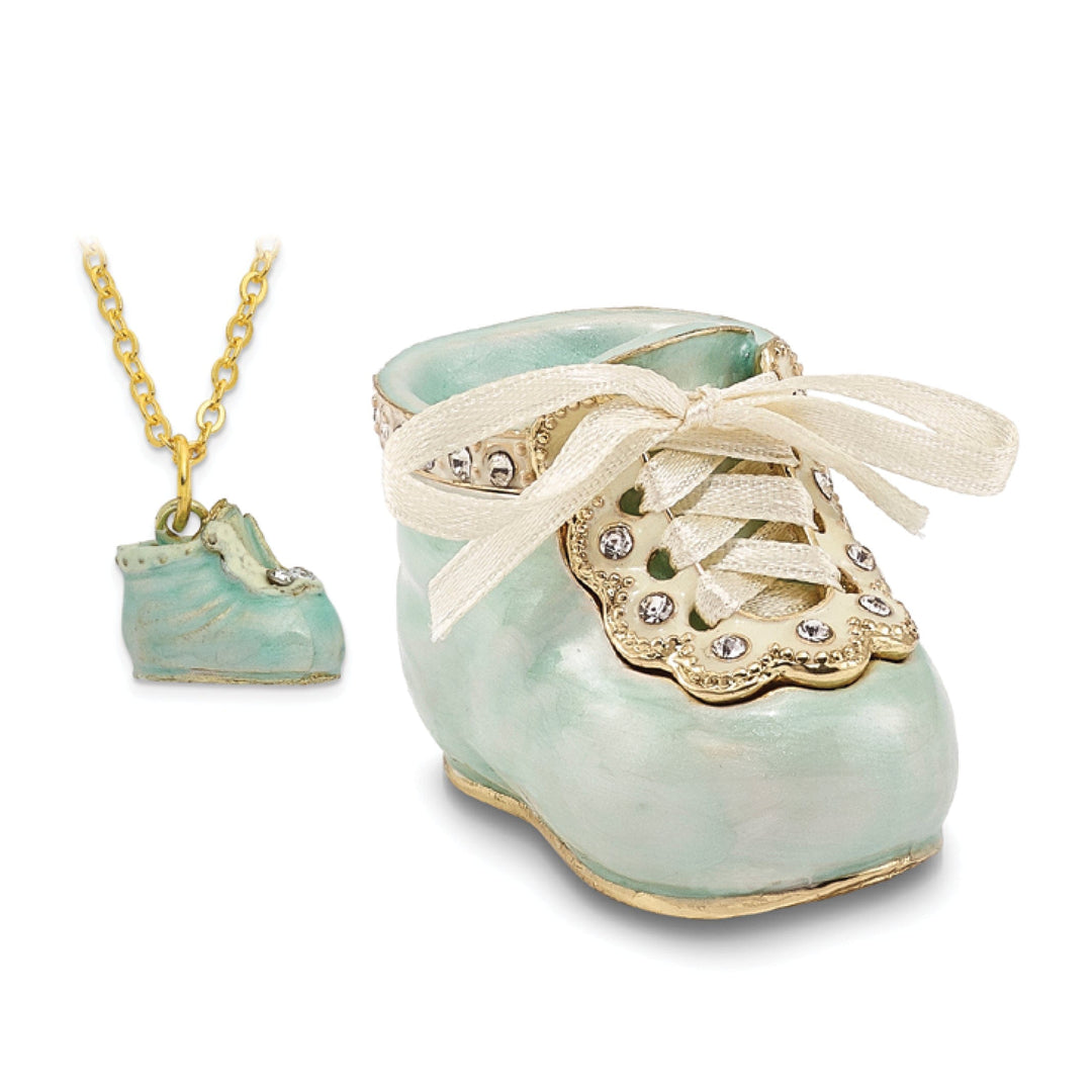 Luxury Giftware by Jere Pendants & Charms Bejeweled Multi Color Finish IT'S A BOY Blue Baby Bootie Trinket Box