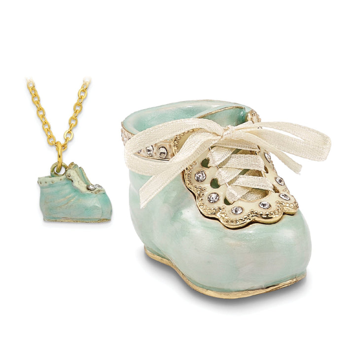 Luxury Giftware by Jere Pendants & Charms Bejeweled Multi Color Finish IT'S A BOY Blue Baby Bootie Trinket Box