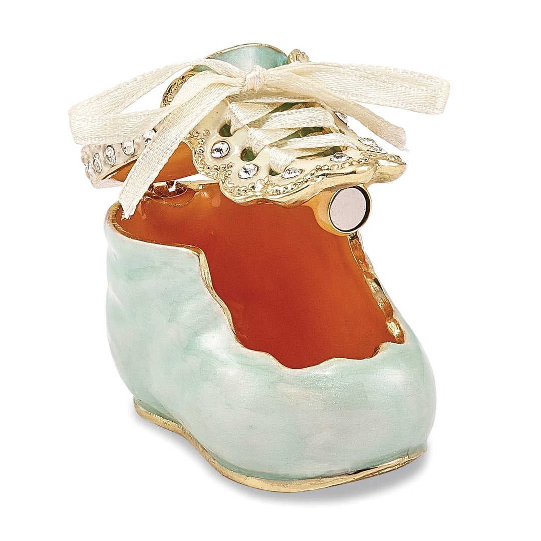 Luxury Giftware by Jere Pendants & Charms Bejeweled Multi Color Finish IT'S A BOY Blue Baby Bootie Trinket Box