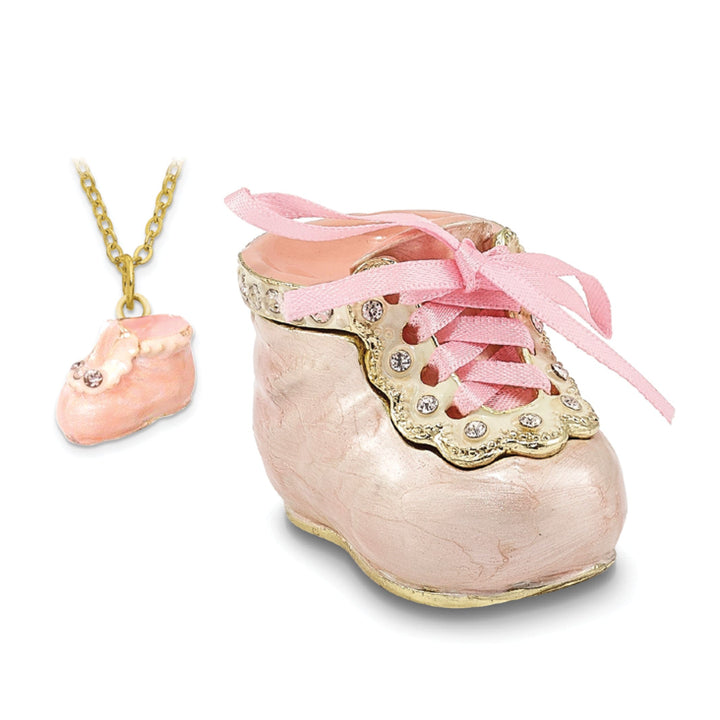 Luxury Giftware by Jere Pendants & Charms Bejeweled Multi Color Finish IT'S A GIRL Pink Baby Bootie Trinket Box