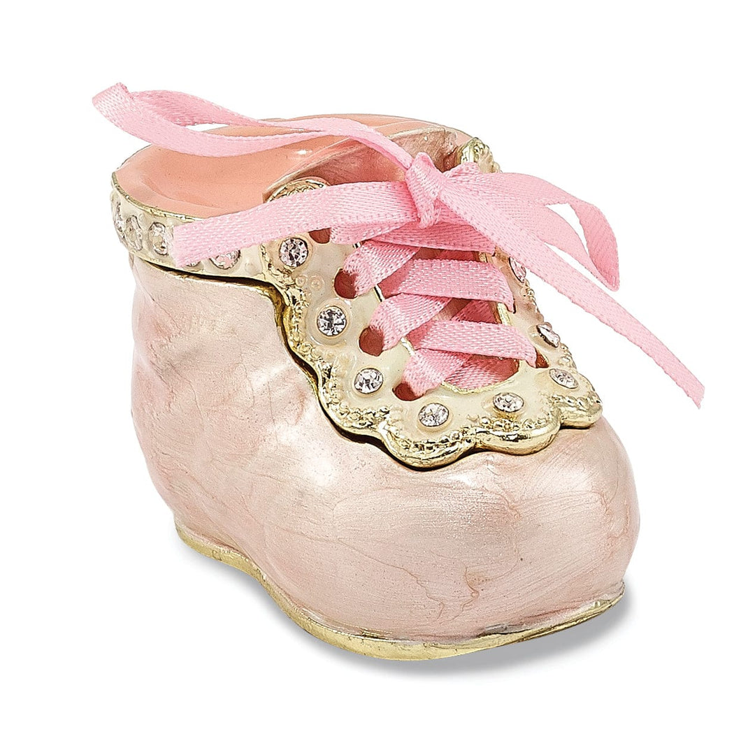 Luxury Giftware by Jere Pendants & Charms Bejeweled Multi Color Finish IT'S A GIRL Pink Baby Bootie Trinket Box