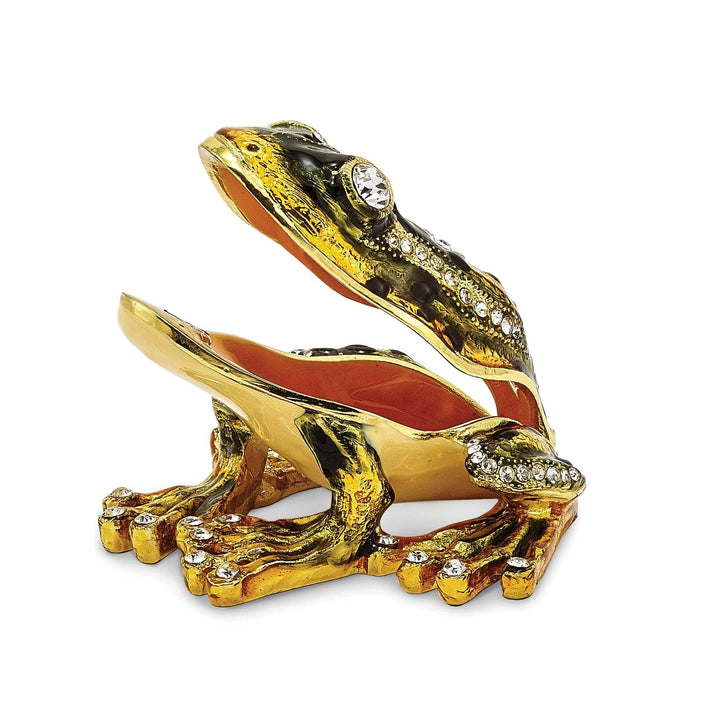 Luxury Giftware by Jere Pendants & Charms Bejeweled Multi Color Finish JUMPIN' FROG FLASH Green Frog Trinket Box