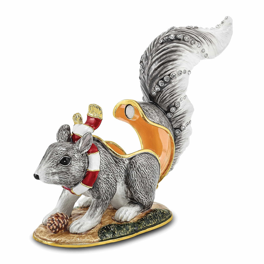 Lovely Rita's Pendants & Charms Bejeweled Multi Color Finish MAVERICK Winter Grey Squirrel Trinket Box