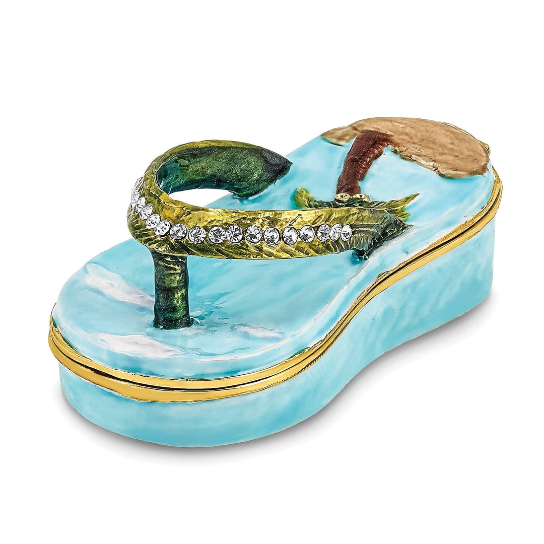 Luxury Giftware by Jere Pendants & Charms Bejeweled Multi Color Finish SANDY TOES Sandal Palm Tree Trinket Box