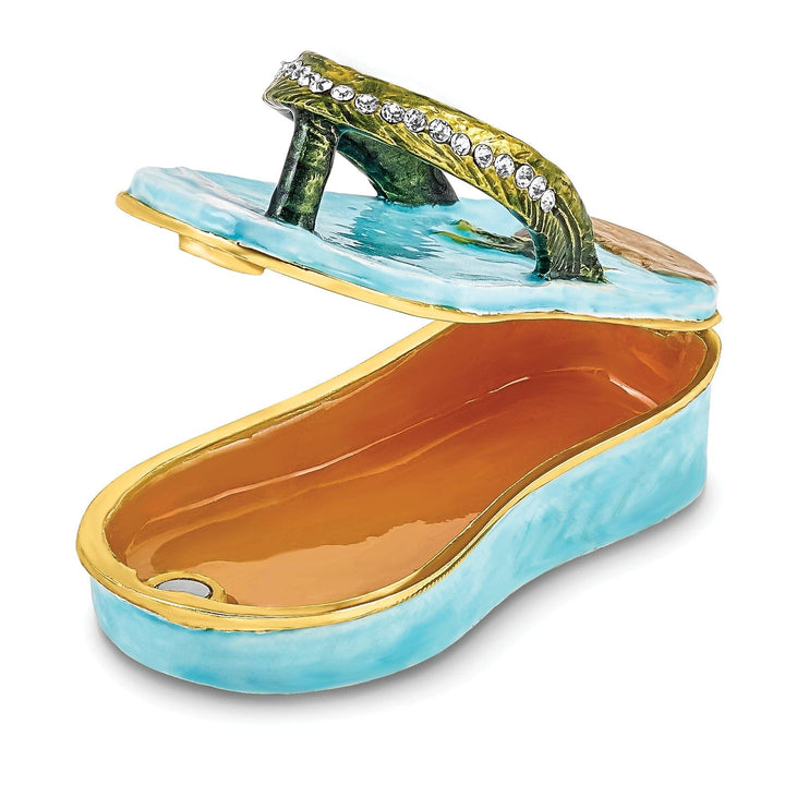 Luxury Giftware by Jere Pendants & Charms Bejeweled Multi Color Finish SANDY TOES Sandal Palm Tree Trinket Box
