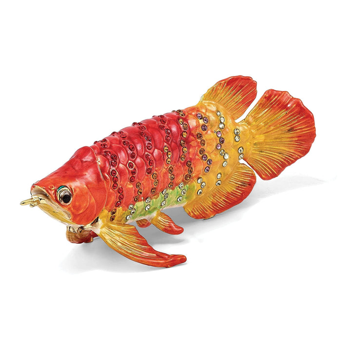 Luxury Giftware by Jere Pendants & Charms Bejeweled Multi Color Orange Enamel Finish SUMO Koi Fish Trinket Box