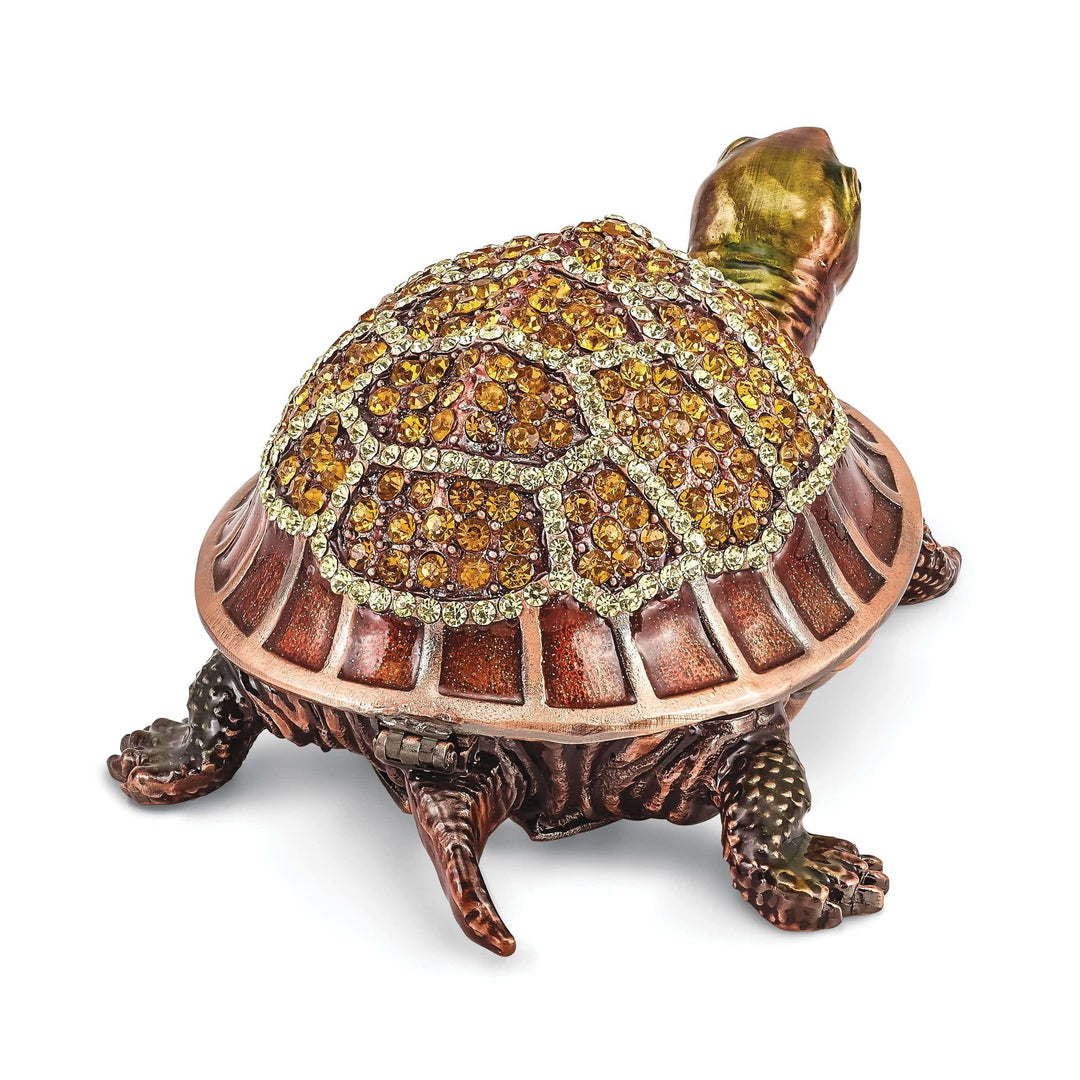 Luxury Giftware by Jere Pendants & Charms Bejeweled Multi Color RHODA Tortoise with Moving Head Trinket Box